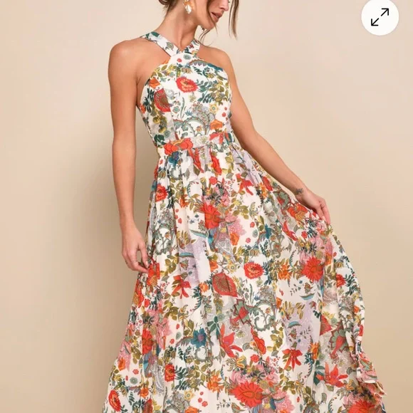 Lulu's Lilja Cream Floral Maxi Dress - Picture 1 of 8